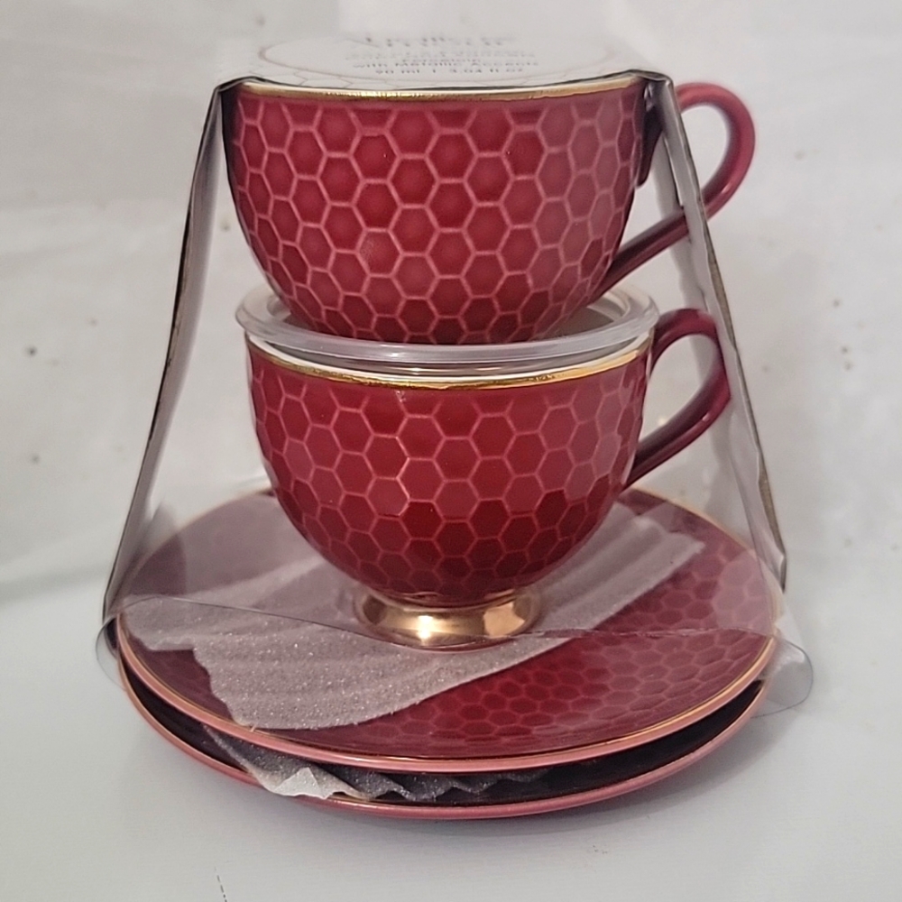 Abeille & Armour Espresso Tea Cup & Saucer, Set of 2, NWT